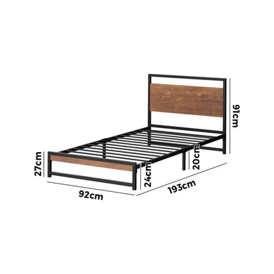 MBF-E-MODERN-S-BK Oikiture Metal Bed Frame Single Size Beds Base Platform Wood