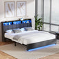 MBF-LYSA-K-GY Oikiture King Size Bed Frame With LED Storage Headboard USB Charging