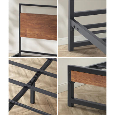 MBF-E-MODERN-S-BK Oikiture Metal Bed Frame Single Size Beds Base Platform Wood