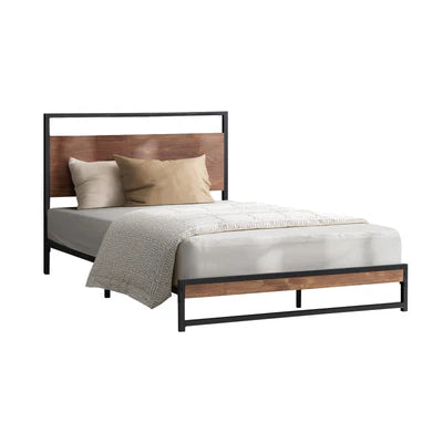 MBF-E-MODERN-S-BK Oikiture Metal Bed Frame Single Size Beds Base Platform Wood