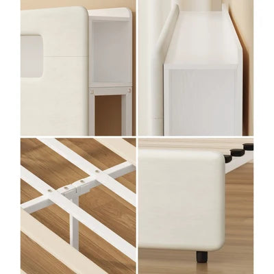 MBF-MONA-K-WH Oikiture Bed Frame King Size with LED Lights USB Charging Storage Headboad