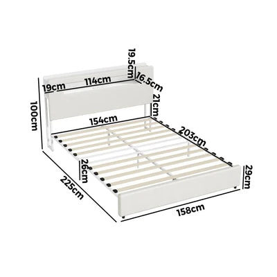 MBF-MONA-Q-WH Oikiture Bed Frame Queen Size with LED Lights USB Charging Storage Headboad