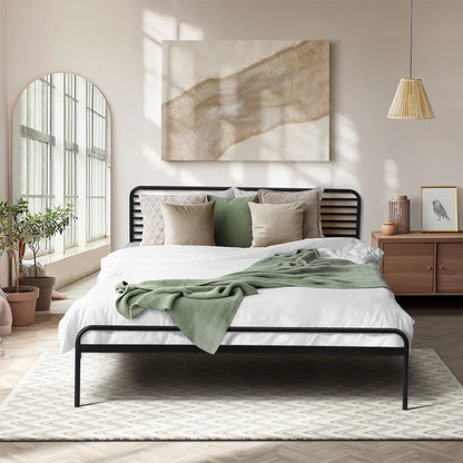 MBF-MOYA-D-BK Oikiture Double Metal Bed Frame Railing-style Black
