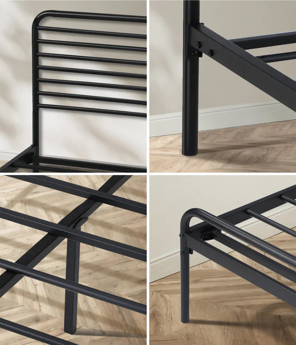 MBF-MOYA-D-BK Oikiture Double Metal Bed Frame Railing-style Black