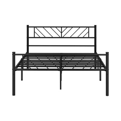 MBF-B-SIS-D-BK Oikiture Metal Bed Frame Double Size Bed Base Platform Black SIS