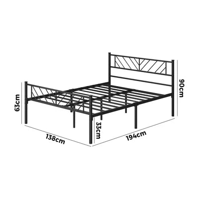MBF-B-SIS-D-BK Oikiture Metal Bed Frame Double Size Bed Base Platform Black SIS