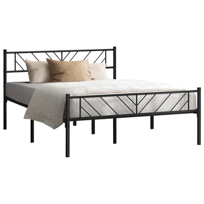 MBF-B-SIS-D-BK Oikiture Metal Bed Frame Double Size Bed Base Platform Black SIS