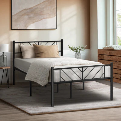 MBF-B-SIS-KS-BK Oikiture Metal Bed Frame King Single Bed Base Platform Black SIS