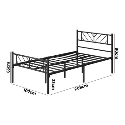MBF-B-SIS-KS-BK Oikiture Metal Bed Frame King Single Bed Base Platform Black SIS