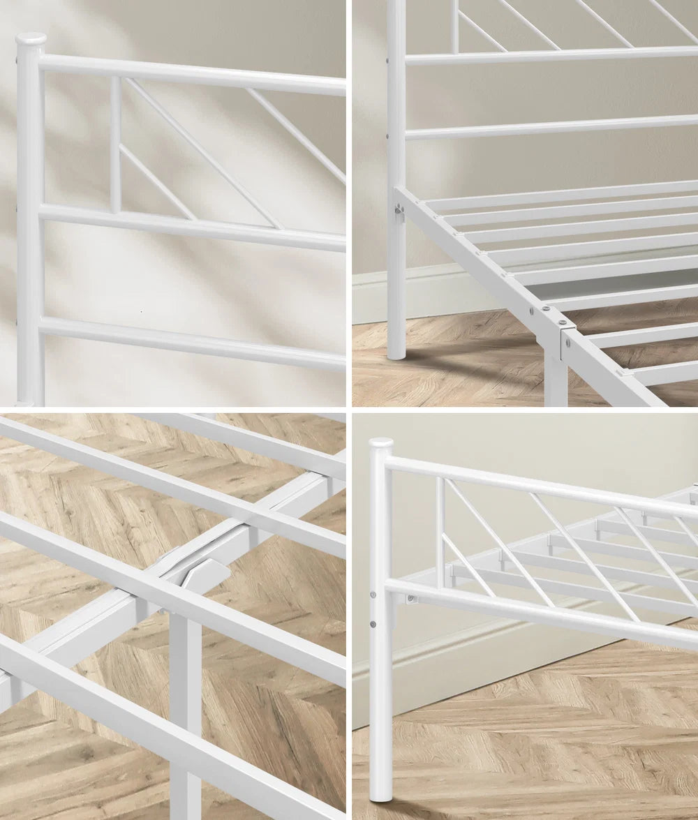 MBF-SIS-KS-WH Oikiture Metal Bed Frame King Single Size Metal Base Mattress Platform White