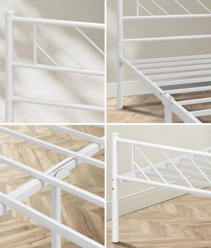 MBF-SIS-KS-WH Oikiture Metal Bed Frame King Single Size Metal Base Mattress Platform White