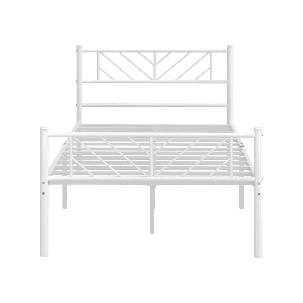 MBF-SIS-KS-WH Oikiture Metal Bed Frame King Single Size Metal Base Mattress Platform White