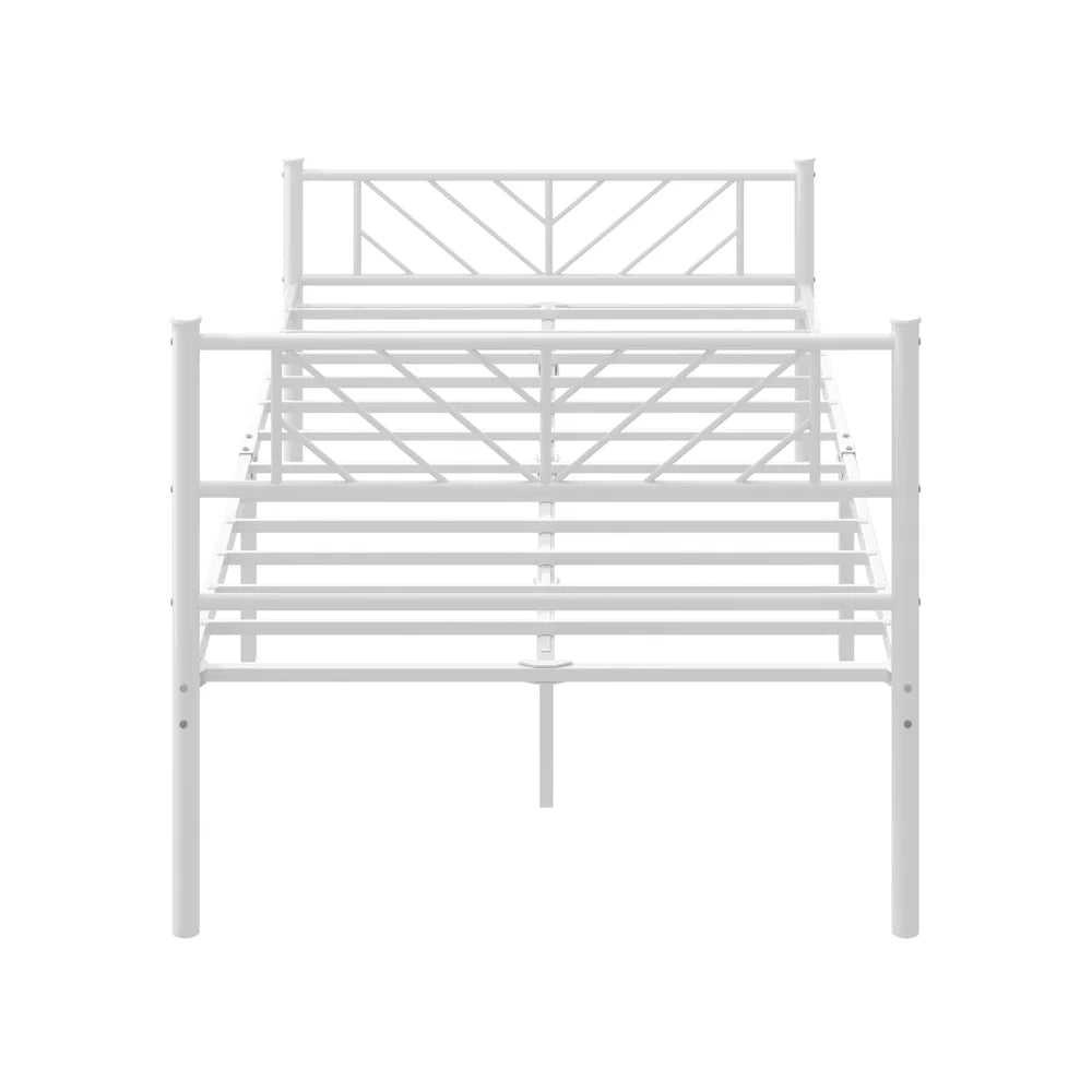 MBF-SIS-KS-WH Oikiture Metal Bed Frame King Single Size Metal Base Mattress Platform White