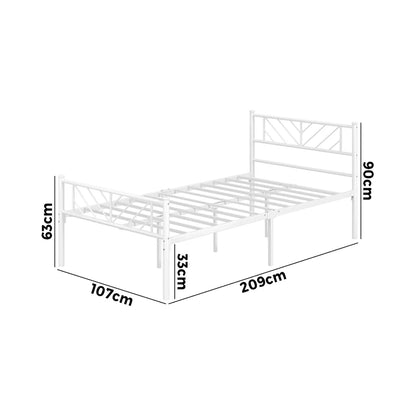 MBF-SIS-KS-WH Oikiture Metal Bed Frame King Single Size Metal Base Mattress Platform White