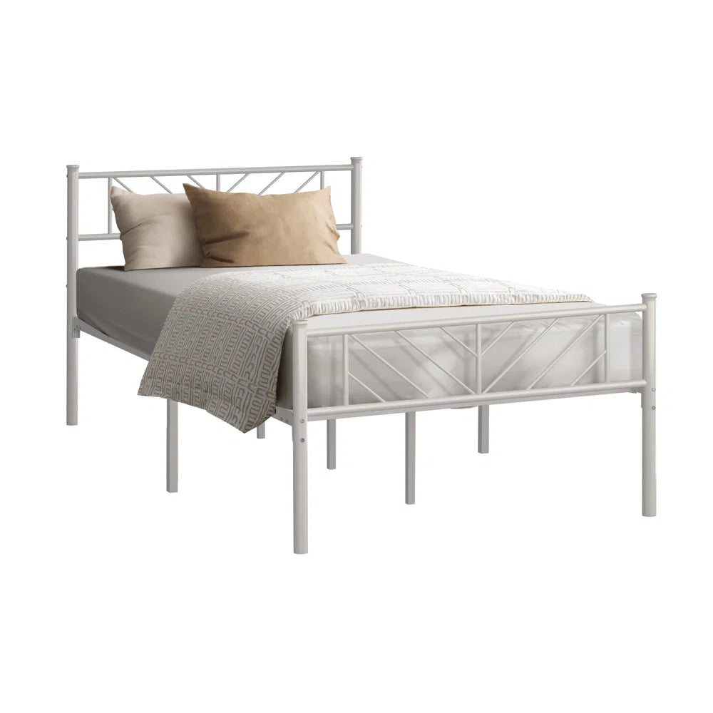 MBF-SIS-KS-WH Oikiture Metal Bed Frame King Single Size Metal Base Mattress Platform White