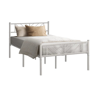 MBF-SIS-KS-WH Oikiture Metal Bed Frame King Single Size Metal Base Mattress Platform White