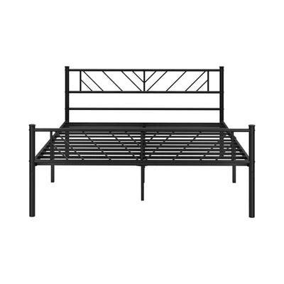 MBF-B-SIS-Q-BK Oikiture Metal Bed Frame Queen Size Bed Base Platform Black SIS
