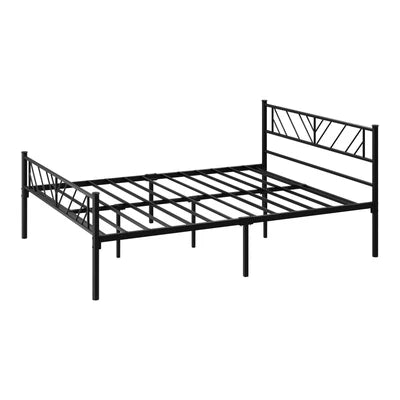 MBF-B-SIS-Q-BK Oikiture Metal Bed Frame Queen Size Bed Base Platform Black SIS
