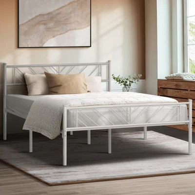 MBF-SIS-Q-WH Oikiture Metal Bed Frame Queen Size Metal Base Mattress Platform White