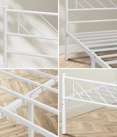 MBF-SIS-Q-WH Oikiture Metal Bed Frame Queen Size Metal Base Mattress Platform White