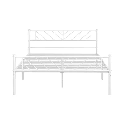 MBF-SIS-Q-WH Oikiture Metal Bed Frame Queen Size Metal Base Mattress Platform White