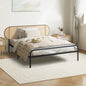 MBF-VINY-S-BK Oikiture Bed Frame Single Size Metal Base Platform with Rattan Headboard