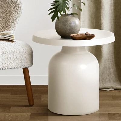 MF-ST-LATI-WH Oikiture Coffee Side Table Round Bedside Sofa Tea End Tables Steel Metal White