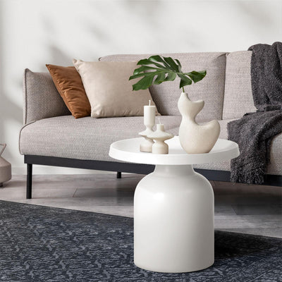 MF-ST-LATI-WH Oikiture Coffee Side Table Round Bedside Sofa Tea End Tables Steel Metal White