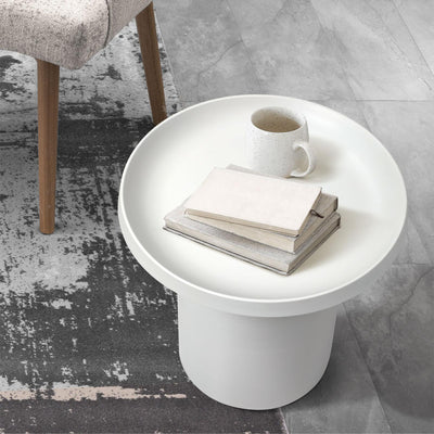 MF-ST-LATI-WH Oikiture Coffee Side Table Round Bedside Sofa Tea End Tables Steel Metal White