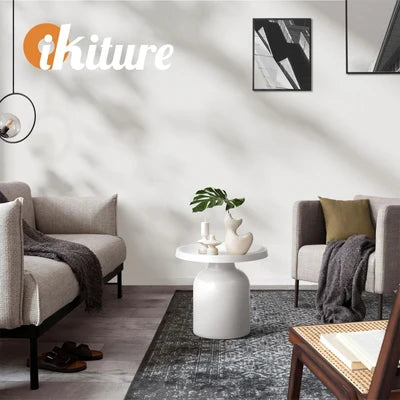 MF-ST-LATI-WH Oikiture Coffee Side Table Round Bedside Sofa Tea End Tables Steel Metal White