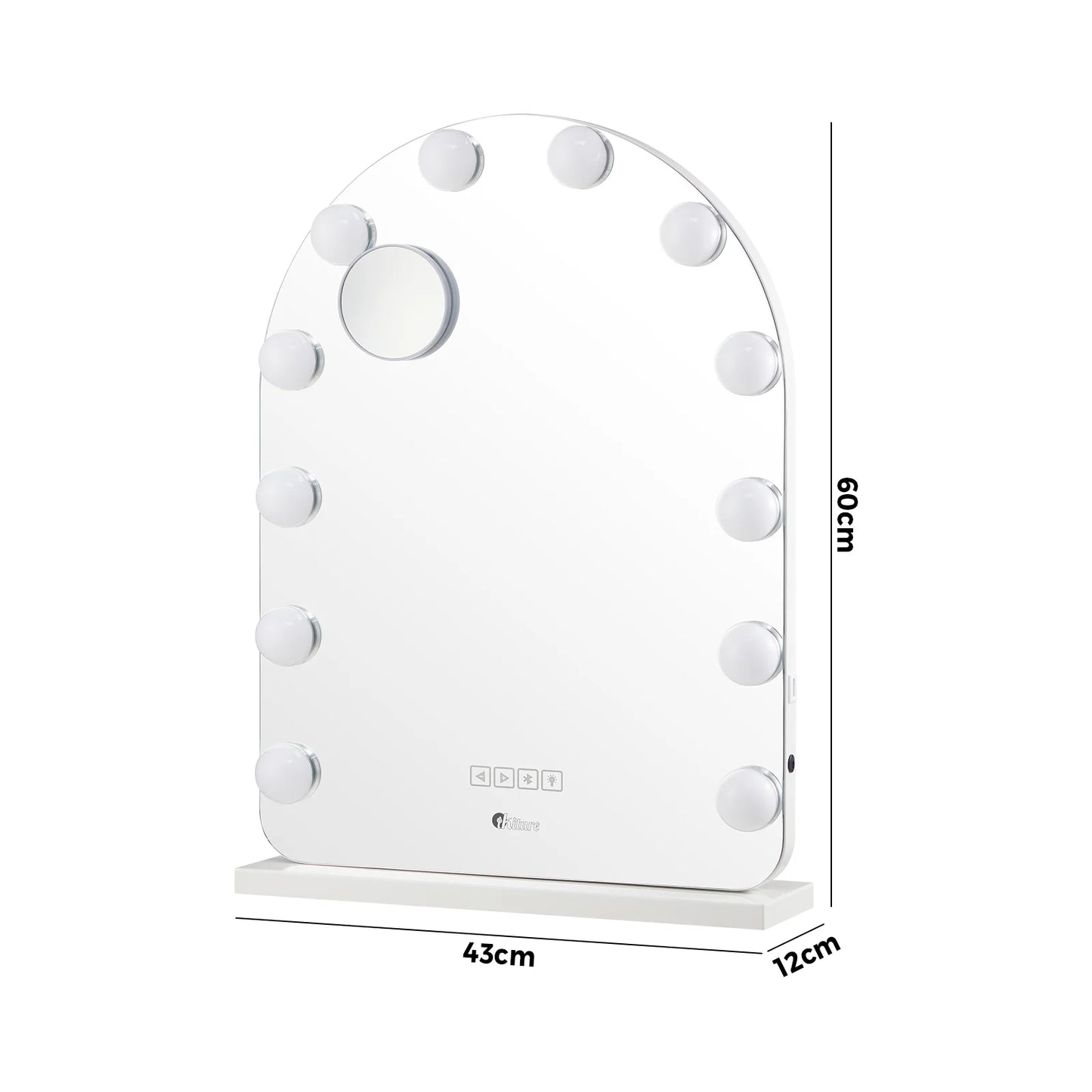 MM-6143ARH-4TR-WH Oikiture LED Arched Makeup Mirror Bluetooth Hollywood 61x43cm Vanity Wall Mirror