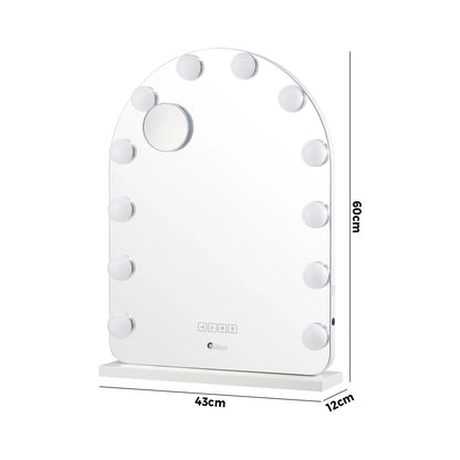 MM-6143ARH-4TR-WH Oikiture LED Arched Makeup Mirror Bluetooth Hollywood 61x43cm Vanity Wall Mirror