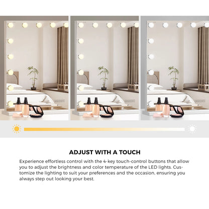 MM-8058BT-4CTR-WH Bluetooth Hollywood Makeup Mirrors with LED Light 80x58cm Vanity Mirror