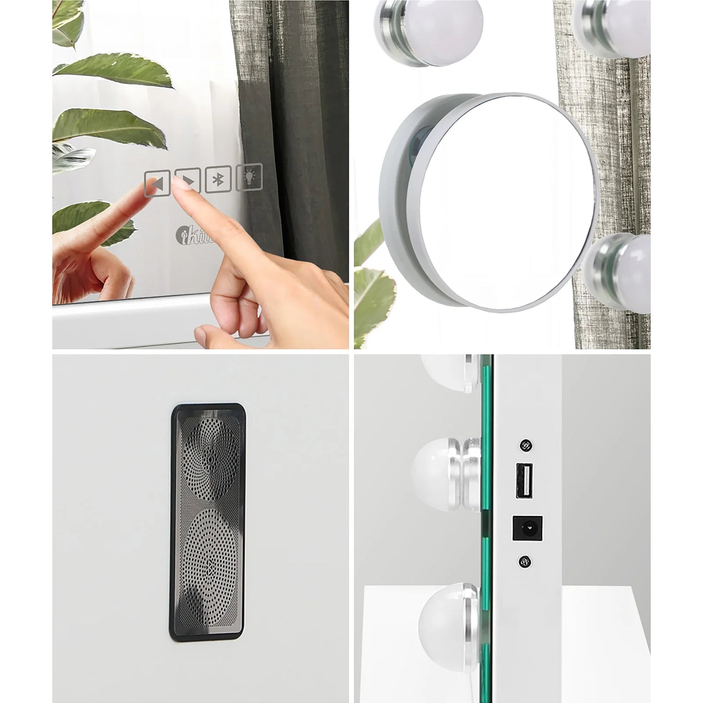 MM-8058BT-4CTR-WH Bluetooth Hollywood Makeup Mirrors with LED Light 80x58cm Vanity Mirror
