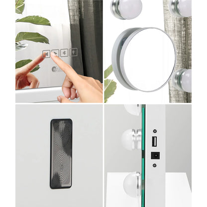MM-8058BT-4CTR-WH Bluetooth Hollywood Makeup Mirrors with LED Light 80x58cm Vanity Mirror