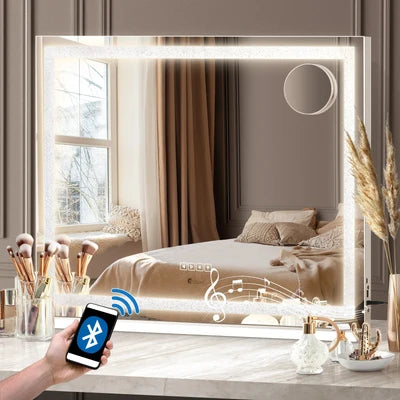 MM-8060CRST-4TR-WH Oikiture Bluetooth Hollywood LED Makeup Mirror 80x62cm Crystal Vanity Mirrors