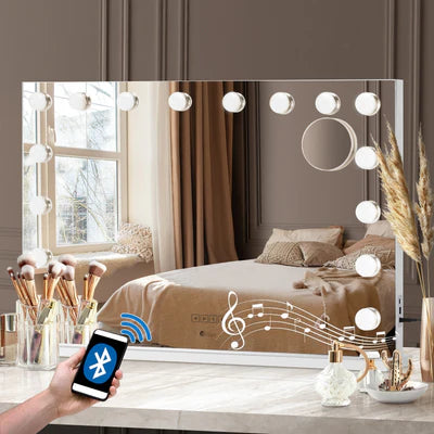 MM-9060BT-4CTR-WH Oikiture Bluetooth Hollywood Makeup Mirror 16 LED Light 90x62cm Vanity Mirrors