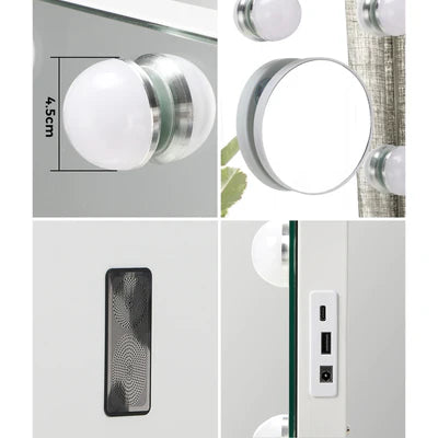 MM-9060BT-4CTR-WH Oikiture Bluetooth Hollywood Makeup Mirror 16 LED Light 90x62cm Vanity Mirrors