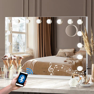 MM-9060BT-4CTR-WH Oikiture Bluetooth Hollywood Makeup Mirror 16 LED Light 90x62cm Vanity Mirrors
