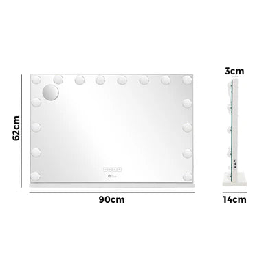 MM-9060BT-4CTR-WH Oikiture Bluetooth Hollywood Makeup Mirror 16 LED Light 90x62cm Vanity Mirrors