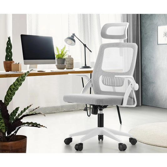 OCH-B3-MESH-WH Oikiture Mesh Office Chair Fabric Seat White