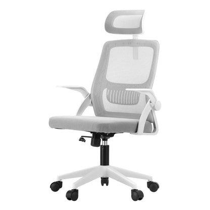 OCH-B3-MESH-WH Oikiture Mesh Office Chair Fabric Seat White