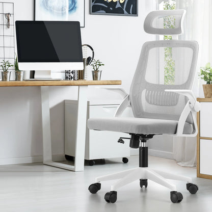 OCH-B3-MESH-WH Oikiture Mesh Office Chair Fabric Seat White