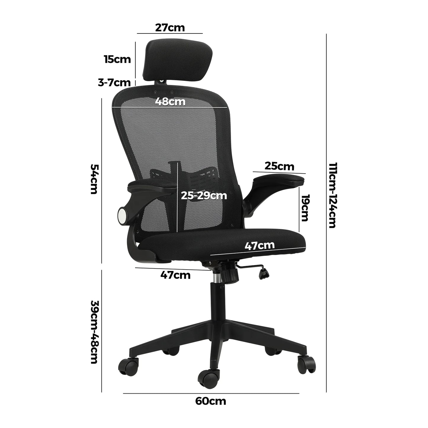 OCH-B4-MESH-BK Oikiture Office Chair with Mesh Padding Headrest Armrest Black