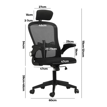 OCH-B4-MESH-BK Oikiture Office Chair with Mesh Padding Headrest Armrest Black