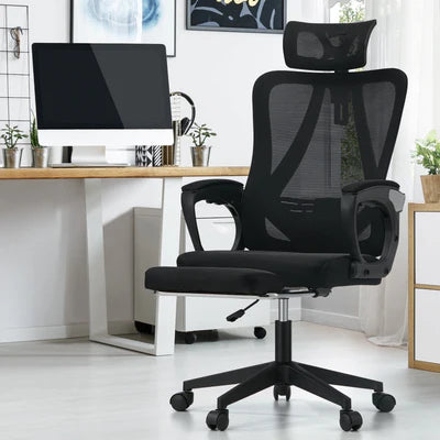 OCH-B5FOOT-MESH-BK Oikiture Mesh Office Chair Adjustable Lumbar Support Reclining Footrest Black
