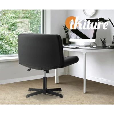 OCH-CROSS-LEA-BK Oikiture Mid Back Armless Office Desk Chair Wide Seat PU Leather Black