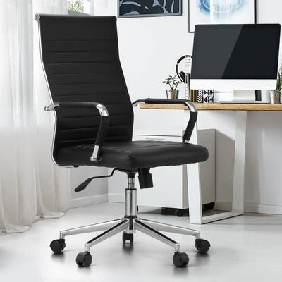 OCH-EPAD-LEA-BK Oikiture Office Chair Executive Swivel Desk Chair High Back Leather Black