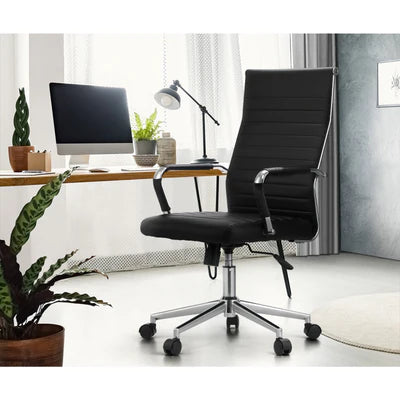 OCH-EPAD-LEA-BK Oikiture Office Chair Executive Swivel Desk Chair High Back Leather Black