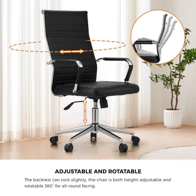 OCH-EPAD-LEA-BK Oikiture Office Chair Executive Swivel Desk Chair High Back Leather Black